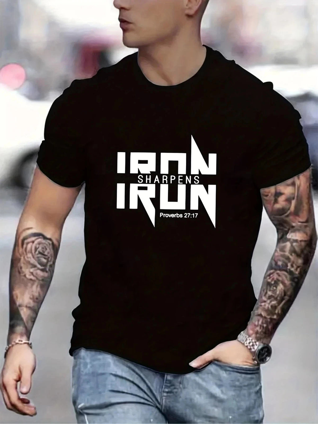 Iron Sharpens Iron T-Shirt Men's Christian Bible Verse Graphic Tee