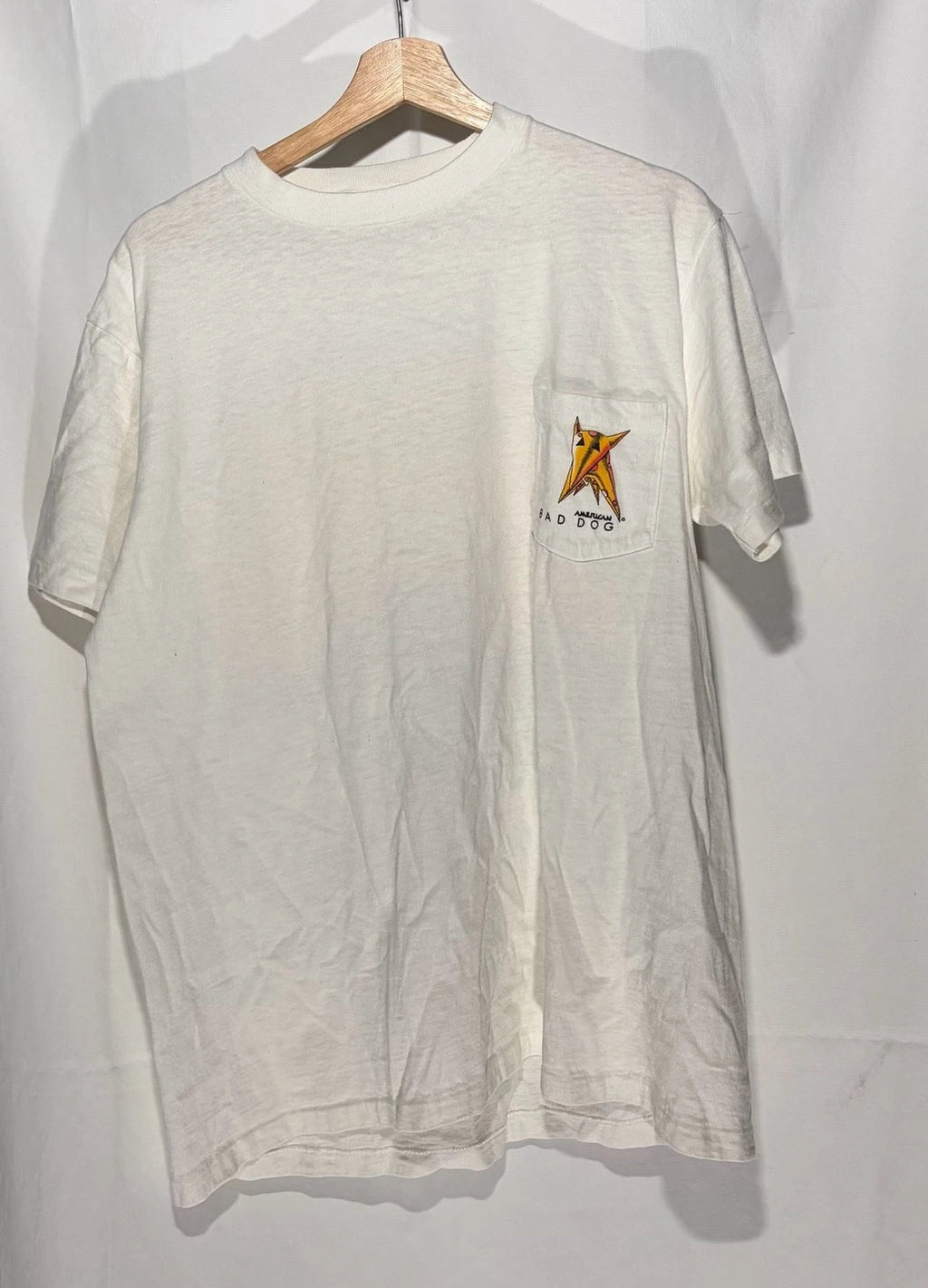 Vintage 90s American Bad Dog Graphic Pocket T-Shirt White
