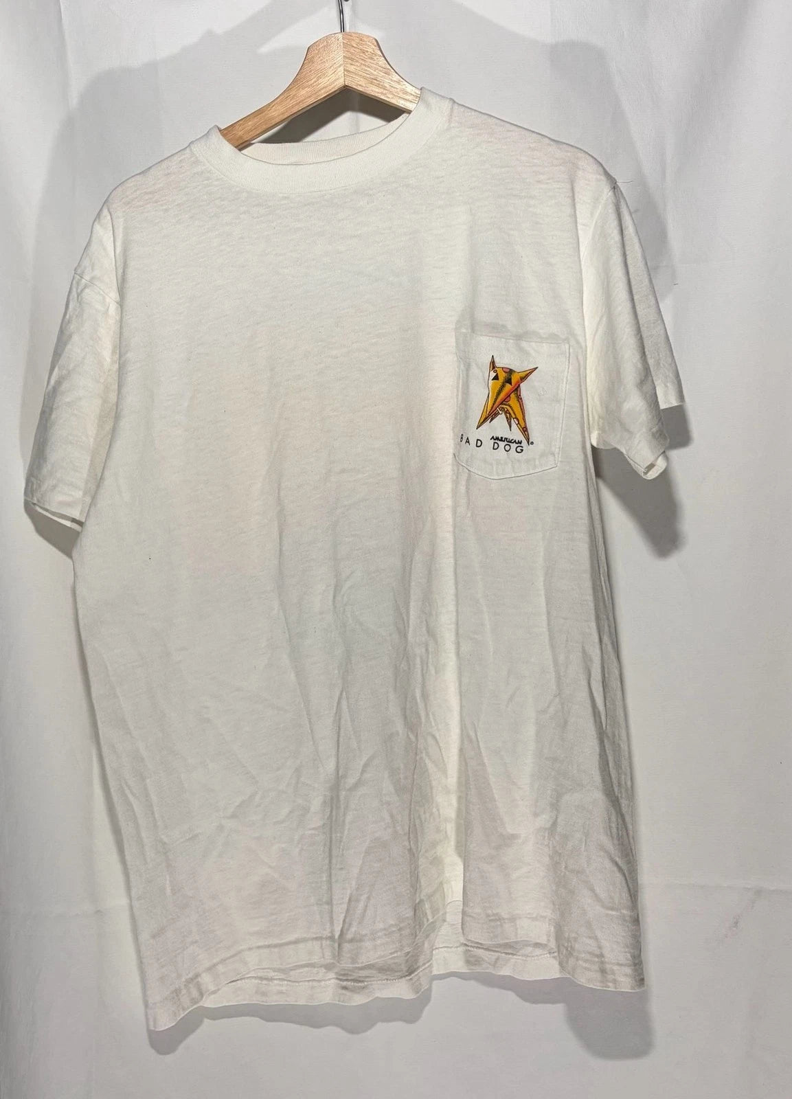 Vintage 90s American Bad Dog Graphic Pocket T-Shirt White