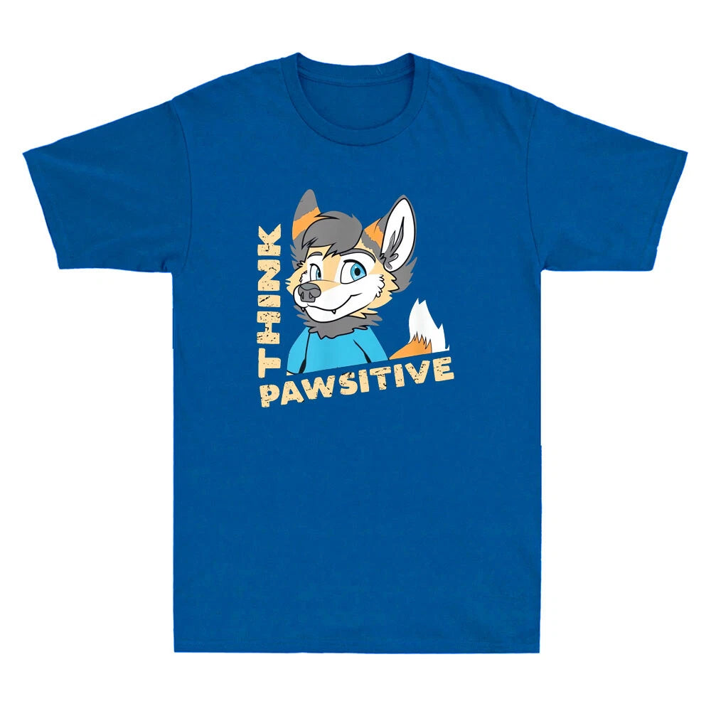 Think Pawsitive - Funny Furry Fandom Cartoon Meme Vintage Men's Cotton T-Shirt