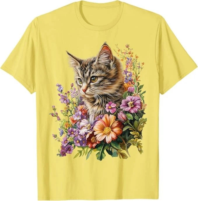 Cat Flower Floral Cute Kitten Graphic Men Women Kids T-Shirt