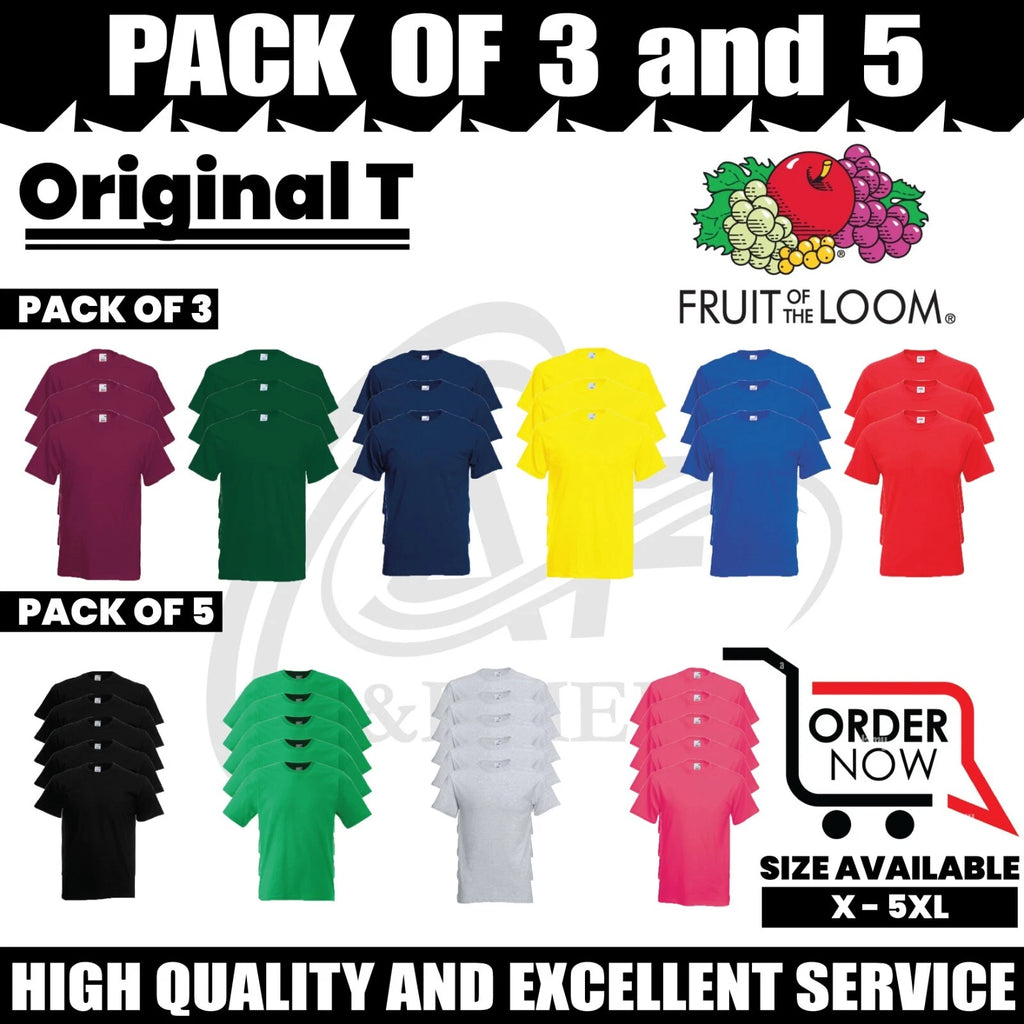 Pack 5 & 3 Fruit of the Loom T-Shirt Plain Casual Wear stag do hen Unisex SS048