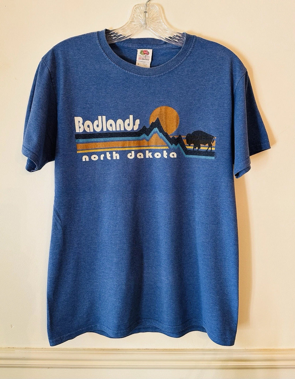 Vtg North Dakota Buffalo Soft Tee T Shirt Small Blue Mens 90s Fruit Of The Loom