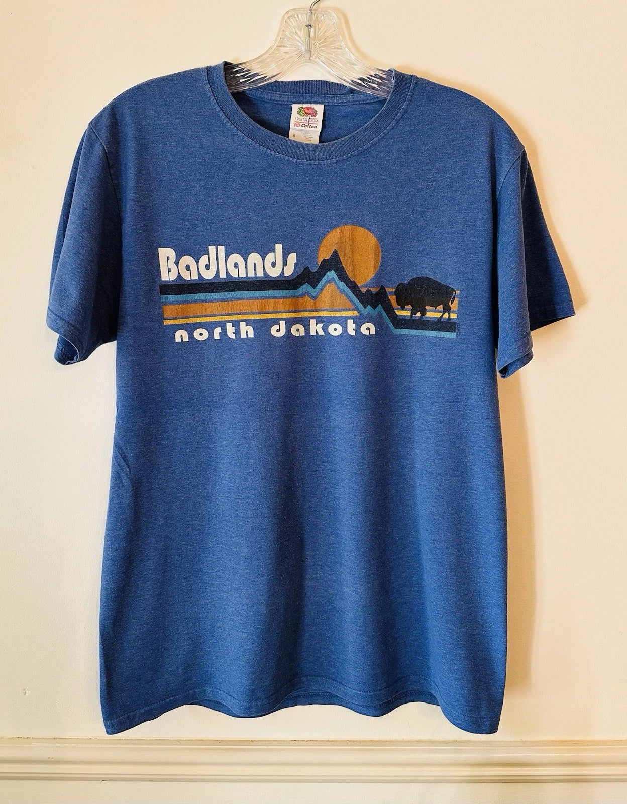 Vtg North Dakota Buffalo Soft Tee T Shirt Small Blue Mens 90s Fruit Of The Loom