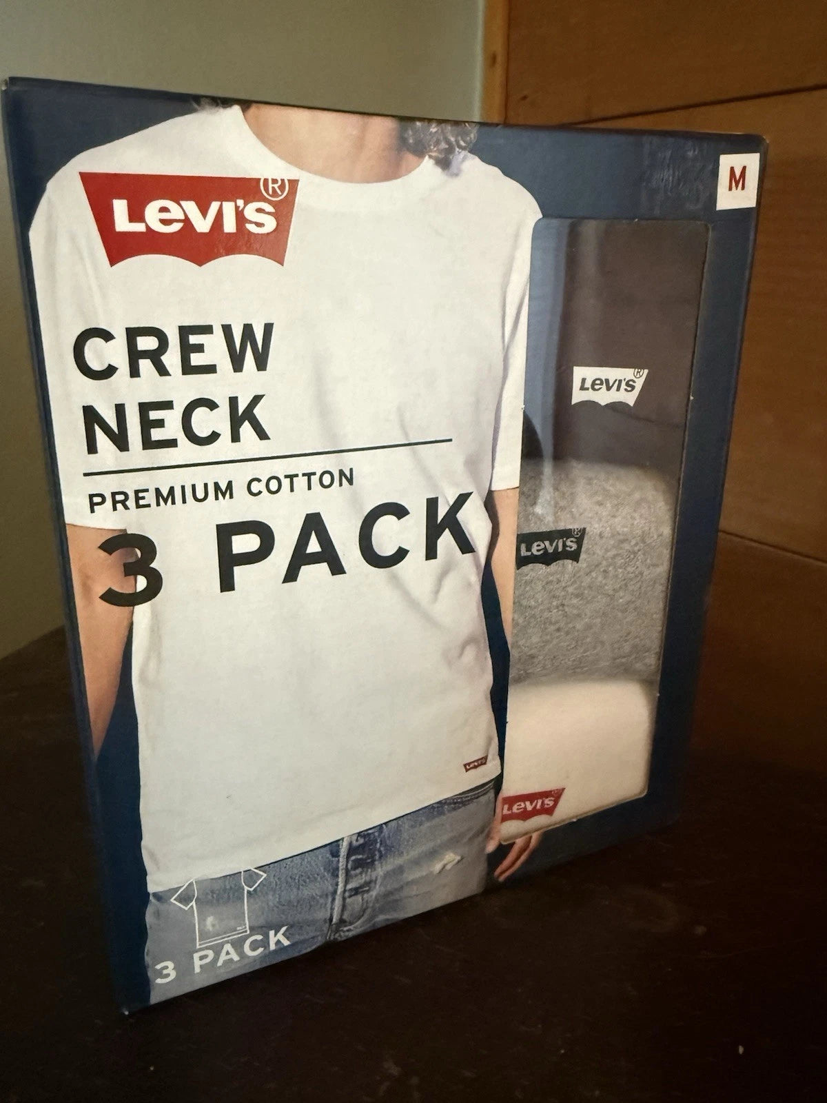 Levi's T-Shirts 3 Pack Mens M Premium Cotton Blend Crew Neck White Black Gray