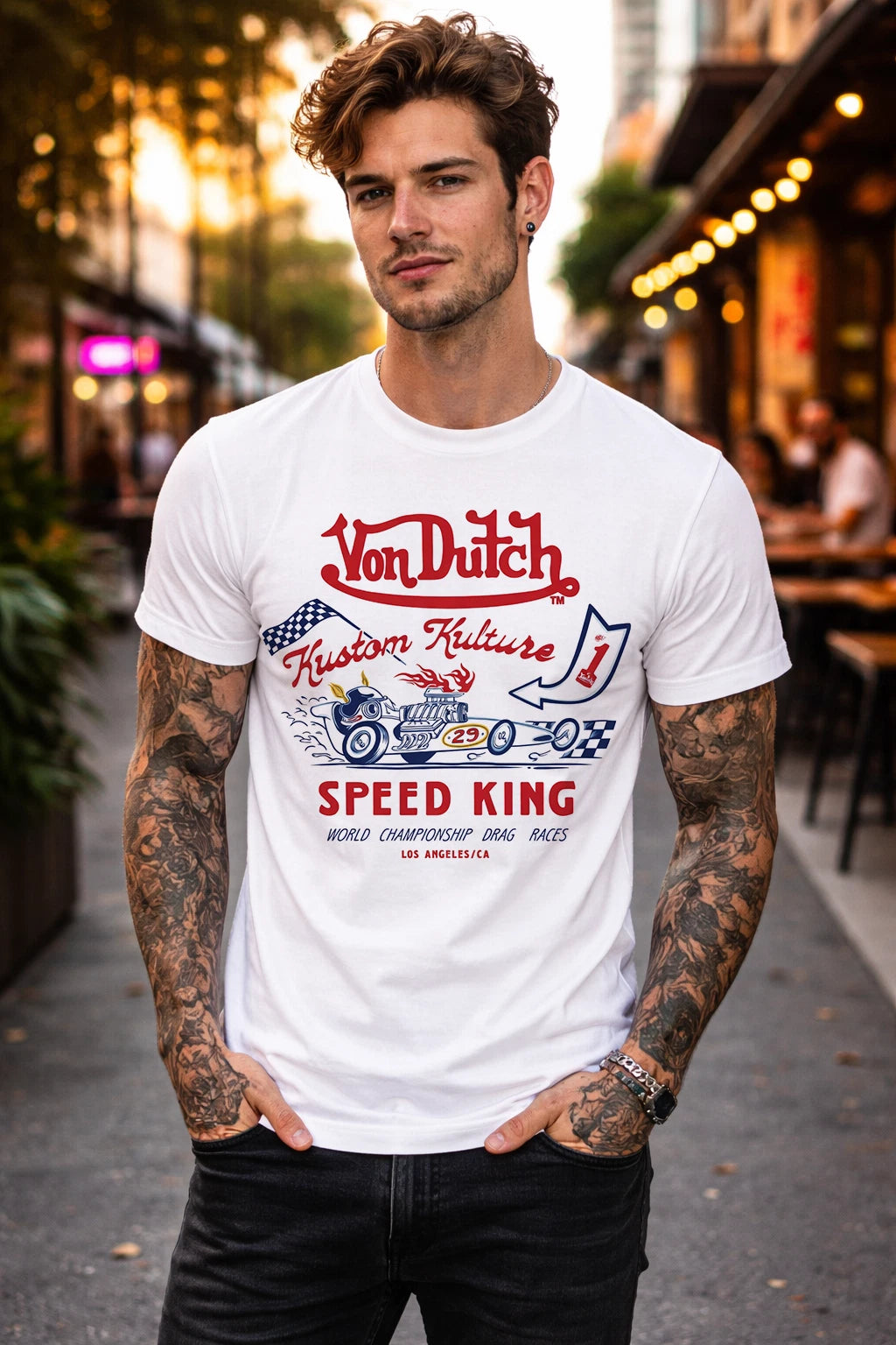 Von Dutch T-Shirt Legendary Gas Oil Graphic Tee Vintage Style Biker Streetwear