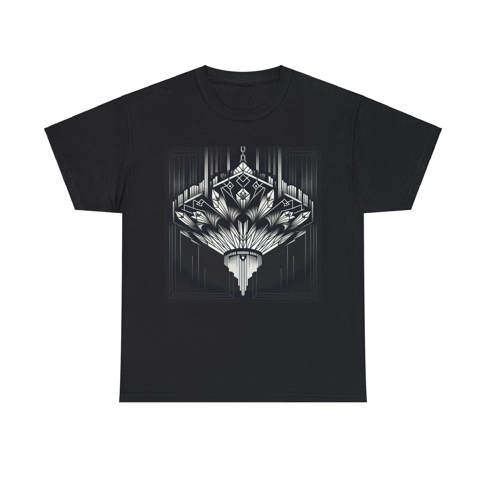 Unisex Adult T Shirt Elegant Art Deco Geometric Black Chandelier Design Retro
