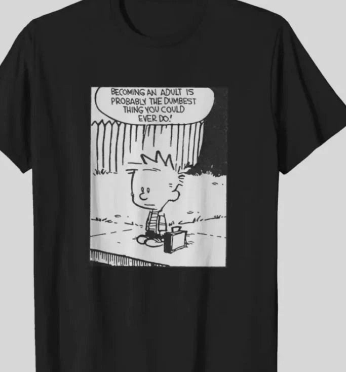 Calvin and Hobbes becoming an adults black T-shirt Unisex S-5XL