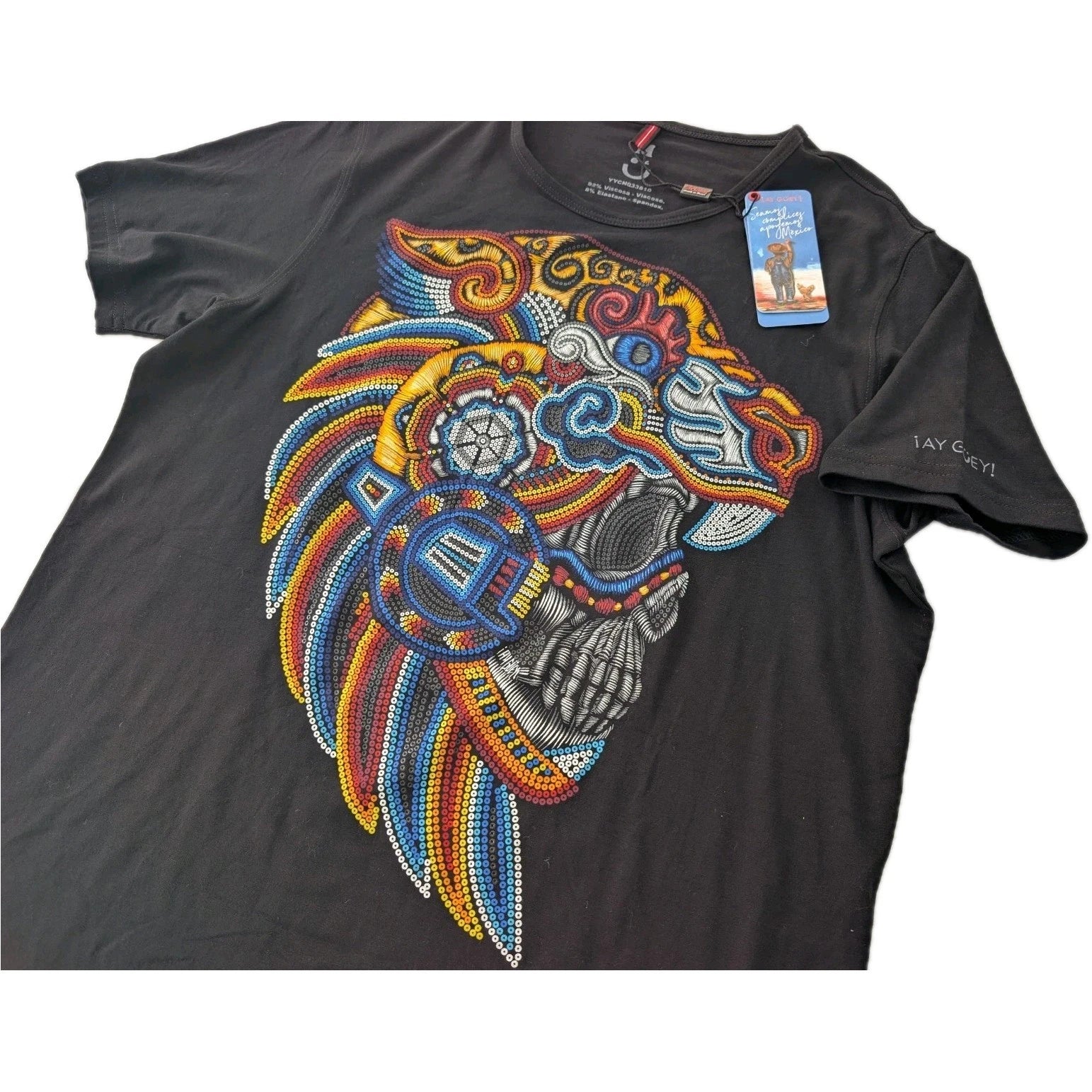 Ay Guey Eagle Aguila Skull T-Shirt Men's Size M Handmade Super Soft Colorful
