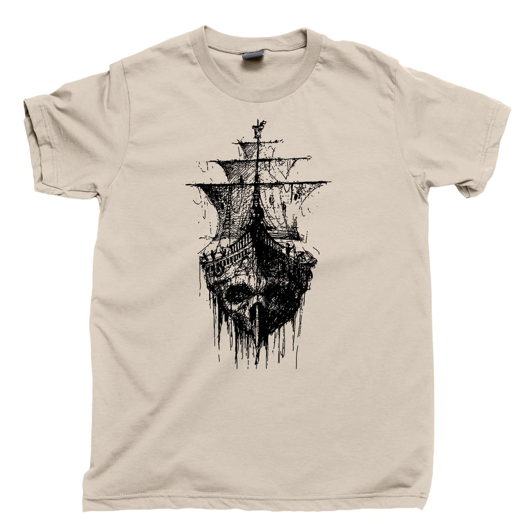 Pirate Ghost Ship T Shirt Jolly Roger Skull Crossbones Scallywag Blackbeard Tee