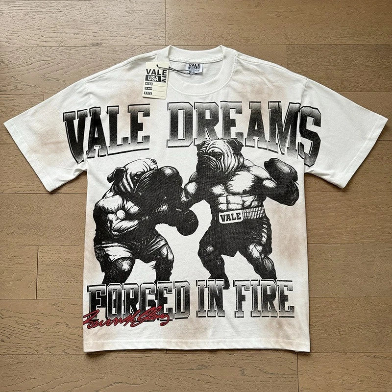 Vale Forever Washed Vintage Lettering Loose Men's and Women's Round-neck T-Shirt