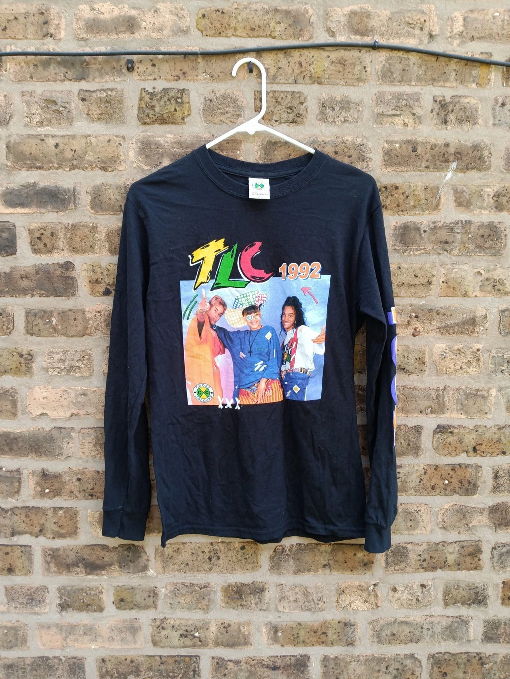 Vintage Cross Colours TLC 1992 Hip Hop Graphic Retro 90s Y2K Shirt Small Grunge