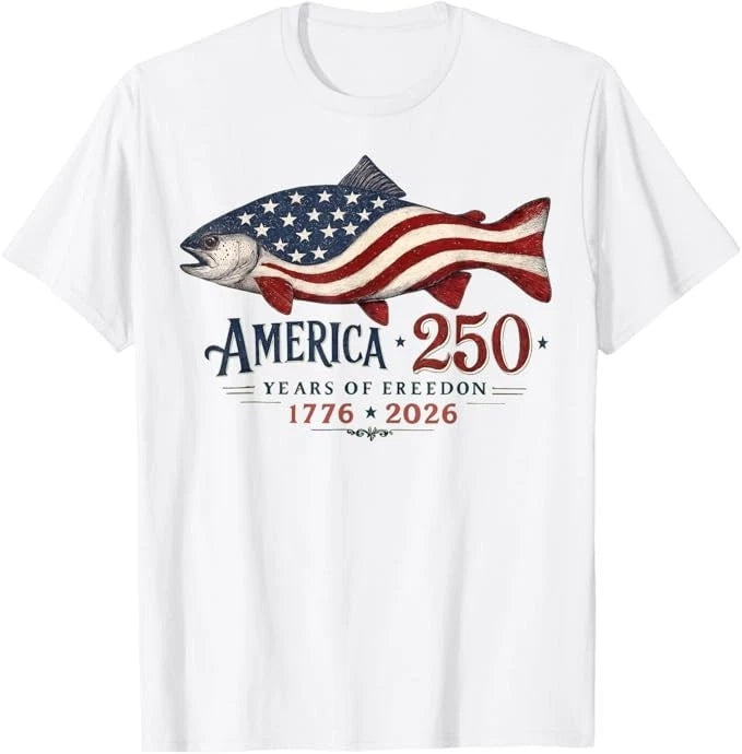 250 America Years 1776 2026 Fishing USA Flag Fisherman T-Shirt