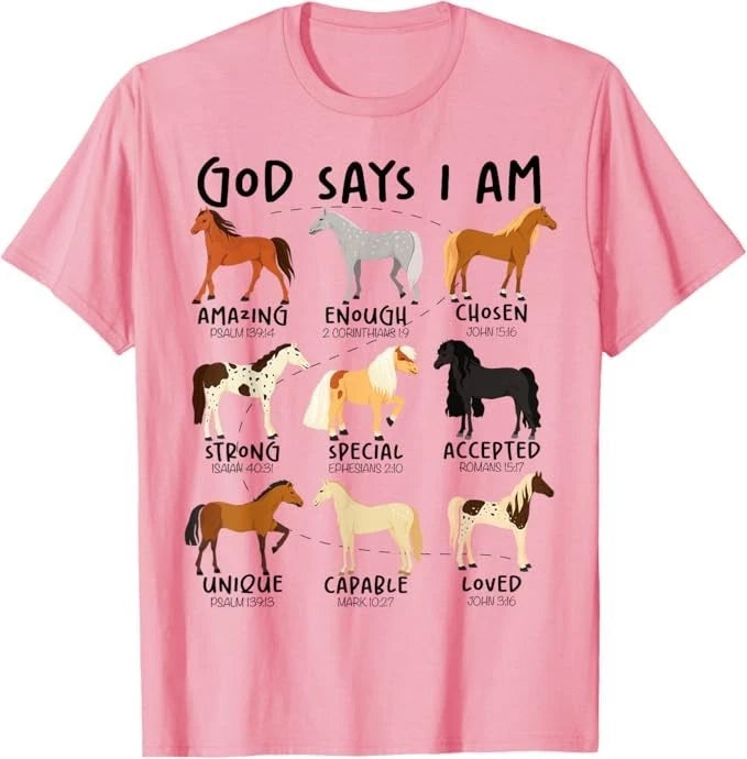 God Says I Am Horses Christian Women Girls Kids Boy Horse T-Shirt