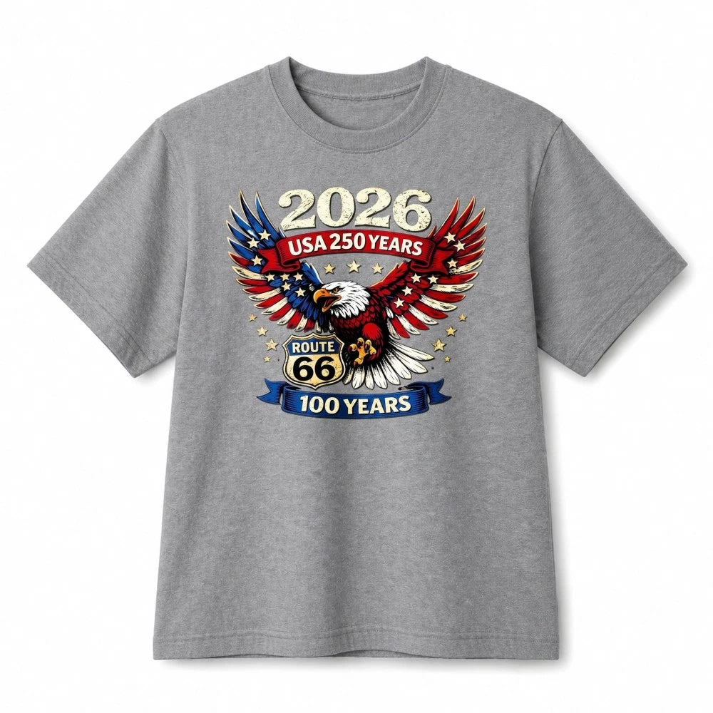 USA 250 Years Route 66 American Eagle Patriotic Graphic Cotton T-Shirt Unisex