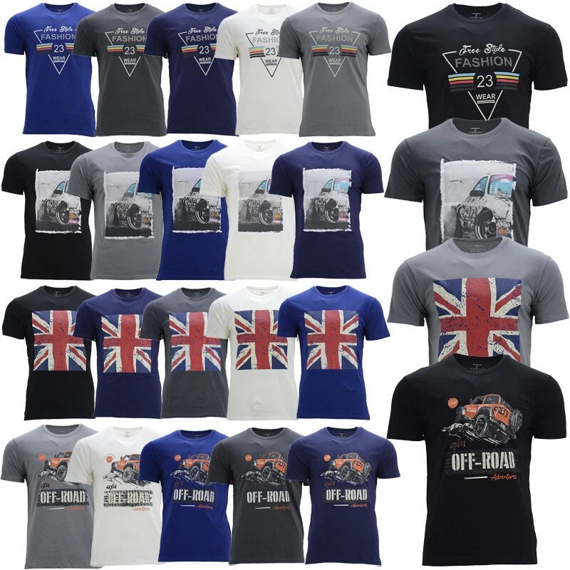 New Mens T Shirts Printed Short Sleeve Crew Round Neck Tees Casual Cotton Top