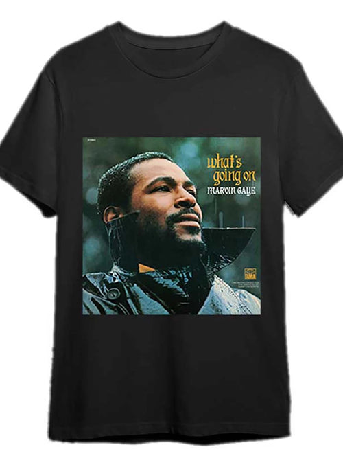 1pc Men'S Marvin Gaye "What'S Going On" Graphic T-Shirt - Casual Black Cotton Te