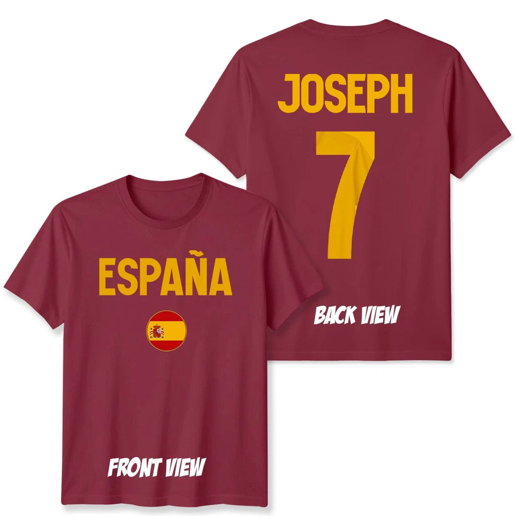 Personalised Espana Name And Number Unisex T Shirt Game Day Football Spain