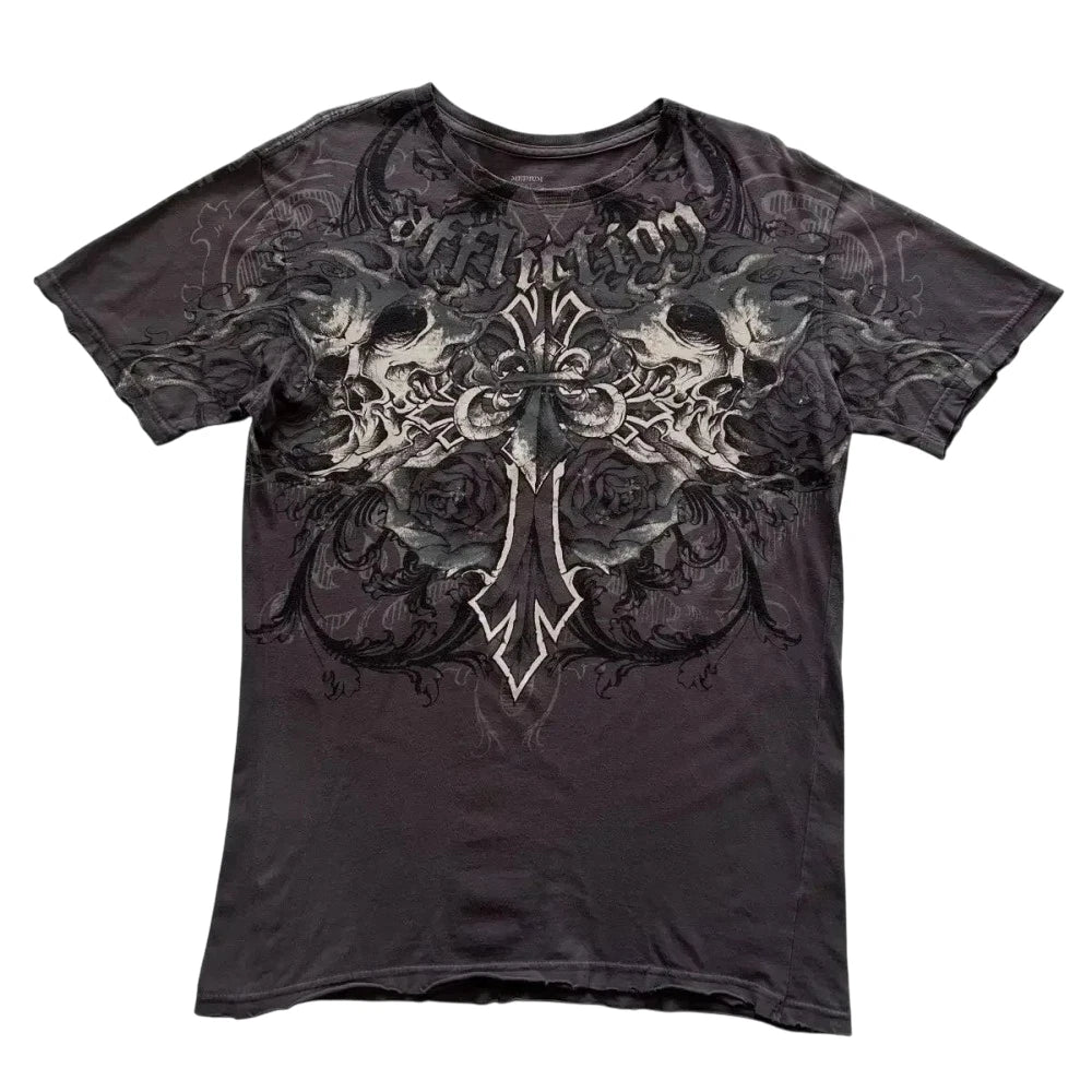 VINTAGE Black Affliction T-shirt 2000s Medium Mens Y2K Cross