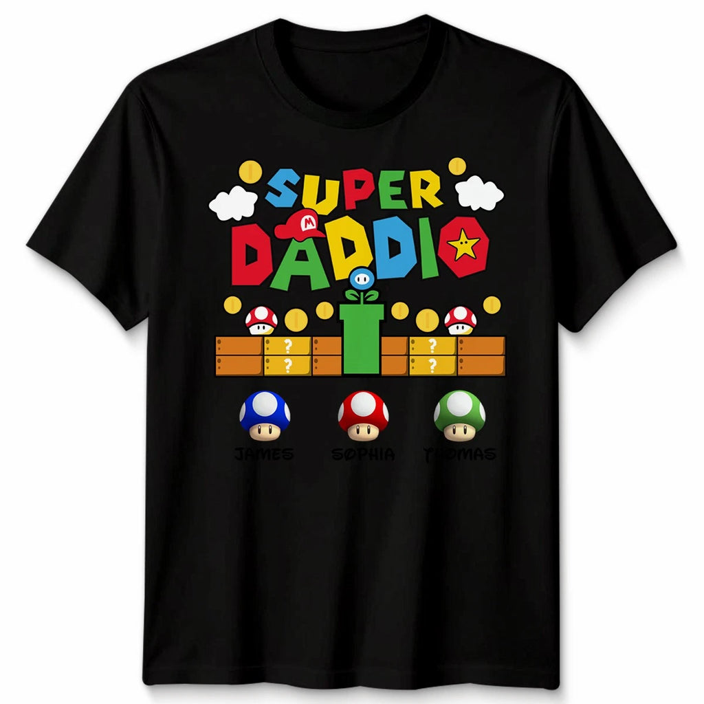 Personalised Super Daddio Mens T Shirt Gaming Fathers Day Mens Graphic Tee