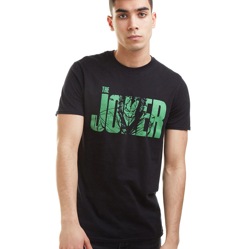 Official DC Comic Mens Joker Text  T-shirt Black Sizes S - XXL