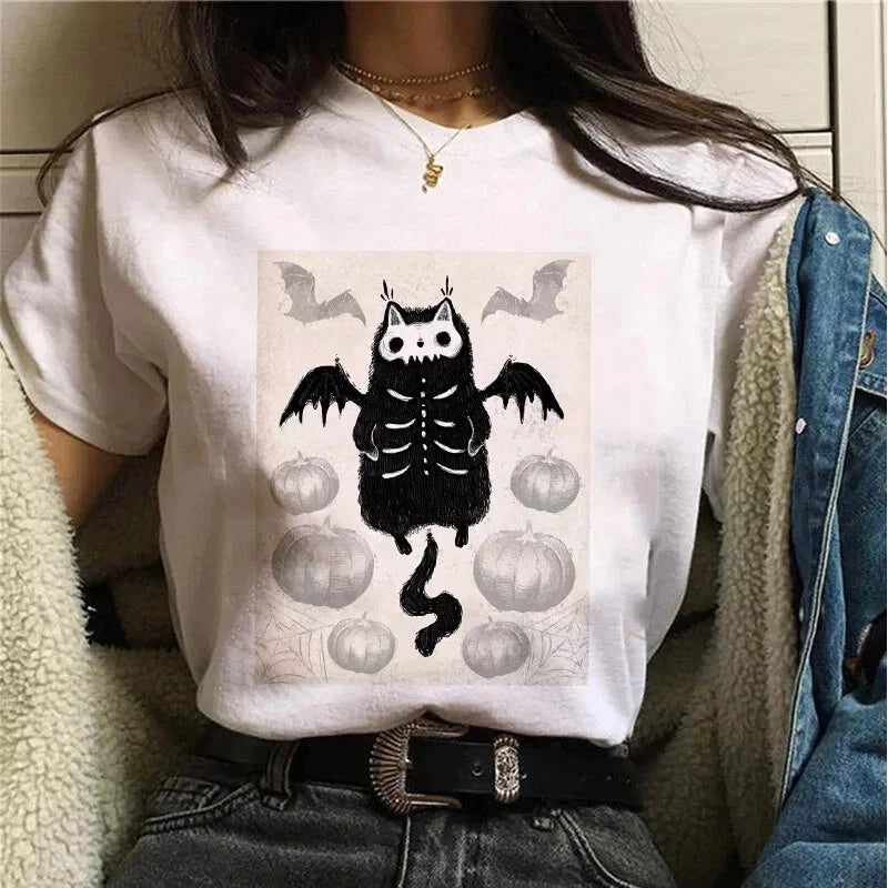 Cat Halloween Print Ladies T-shirt