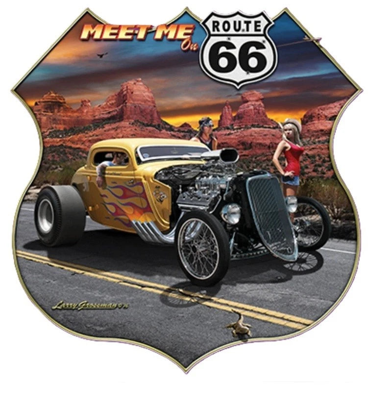 Hot Rod Meet Me On Route 66 T-shirt 100% Cotton Small to XXXXXL