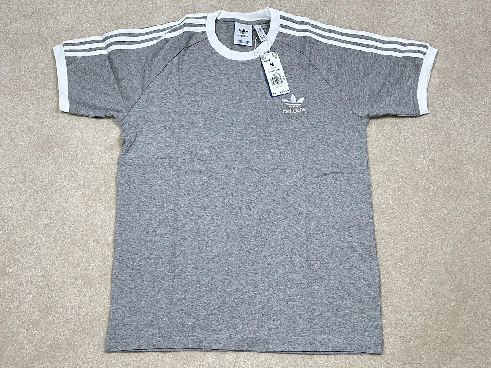 Adidas Originals 3-Stripes Tee FM3769 Medium Heather Gray Embroidered Logo