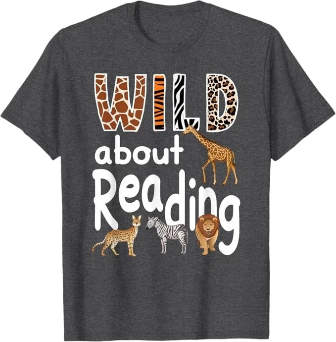Zoo Animals Wild About Reading Books Reader Lover Librarian T-Shirt
