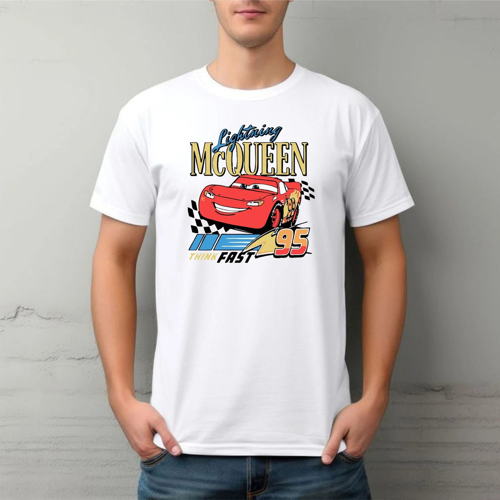 Lightning McQueen 95 Tshirt, Think Fast Family Shirt, VintageCars Characters Tee