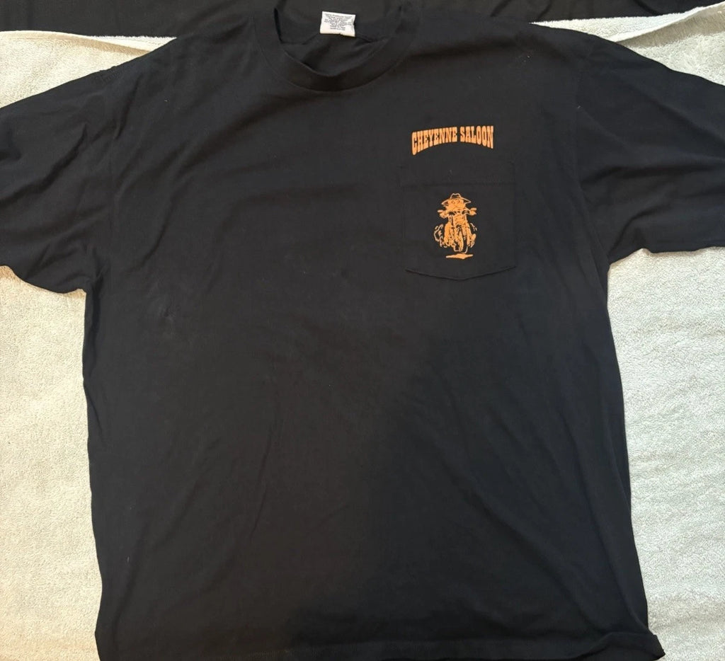 Vintage Jensen Cheyenne Saloon Graphic Pocket T-Shirt Black Cotton Men's XL