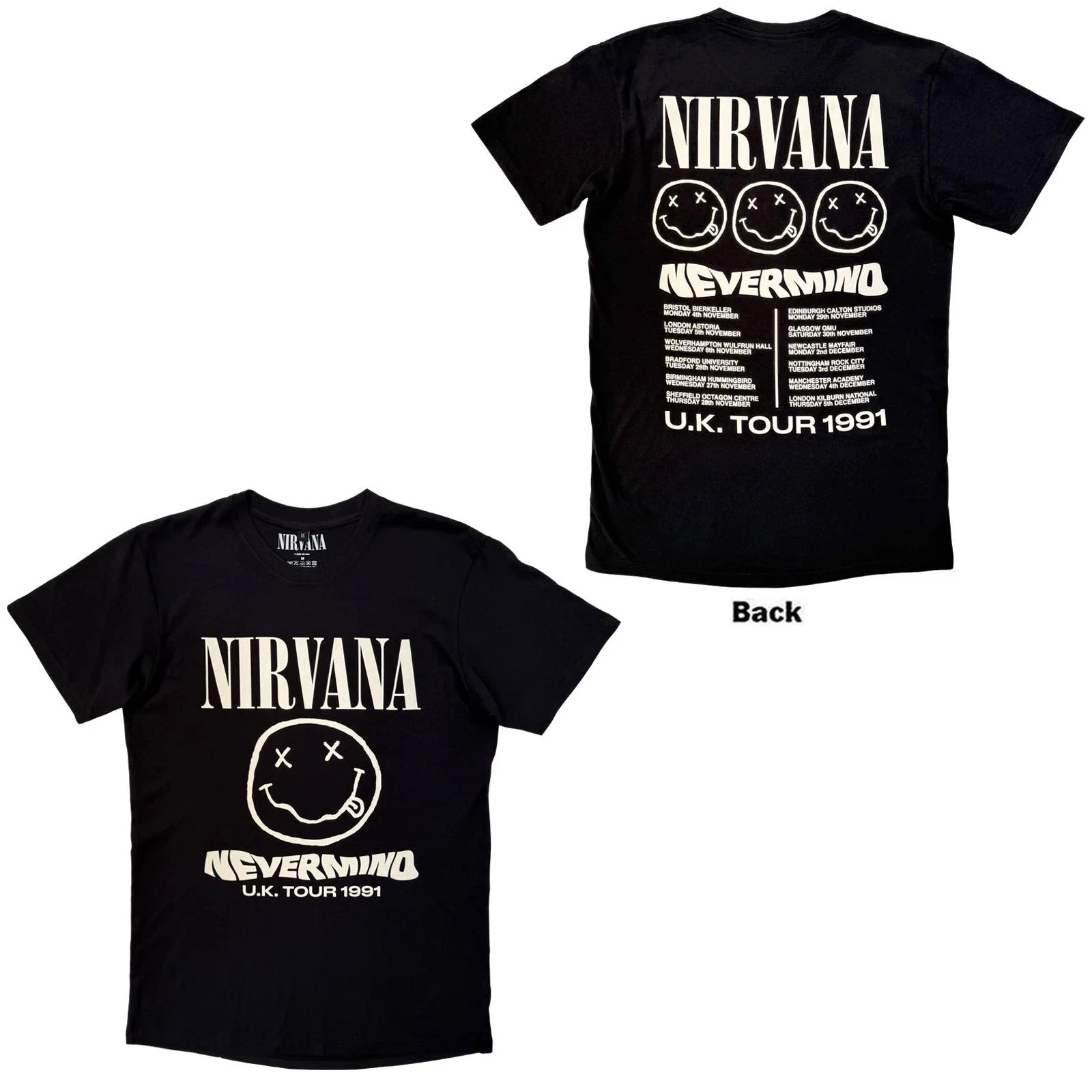 Nirvana  Premium Carbon T-Shirt: Tour '91 (Black) (Back Print) OFFICIAL NEW