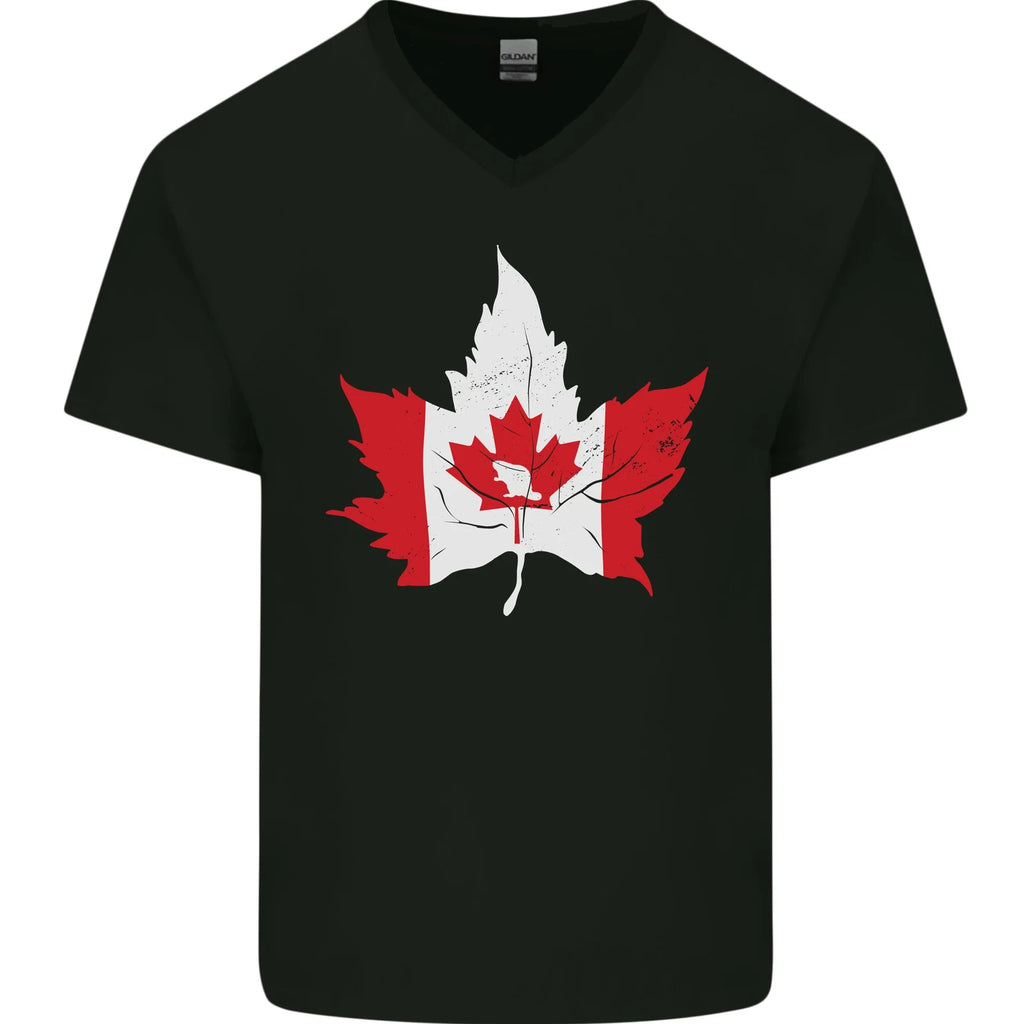 Canadian Maple Leaf Flag Canada Beaver Mens V-Neck Cotton T-Shirt
