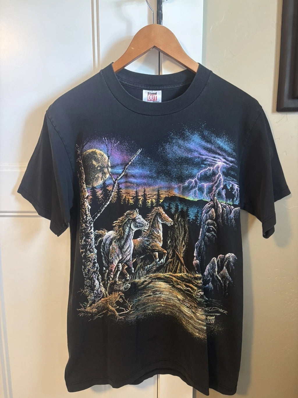 Vintage 90s Gardner Stand out Designs Wild Horses T-shirt Mens Large Black RARE