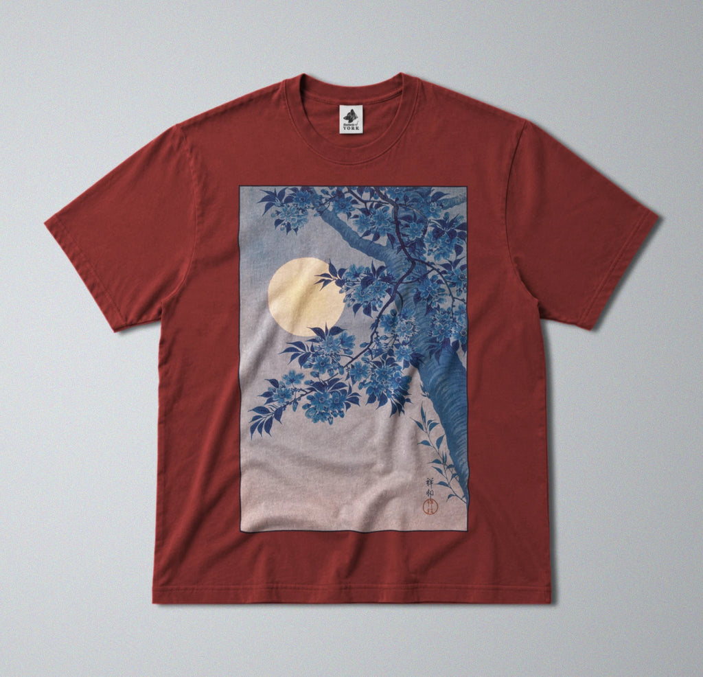 100% Cotton Tee - Regular Fit - Unisex - Blossoming Cherry -  Moonlit Night