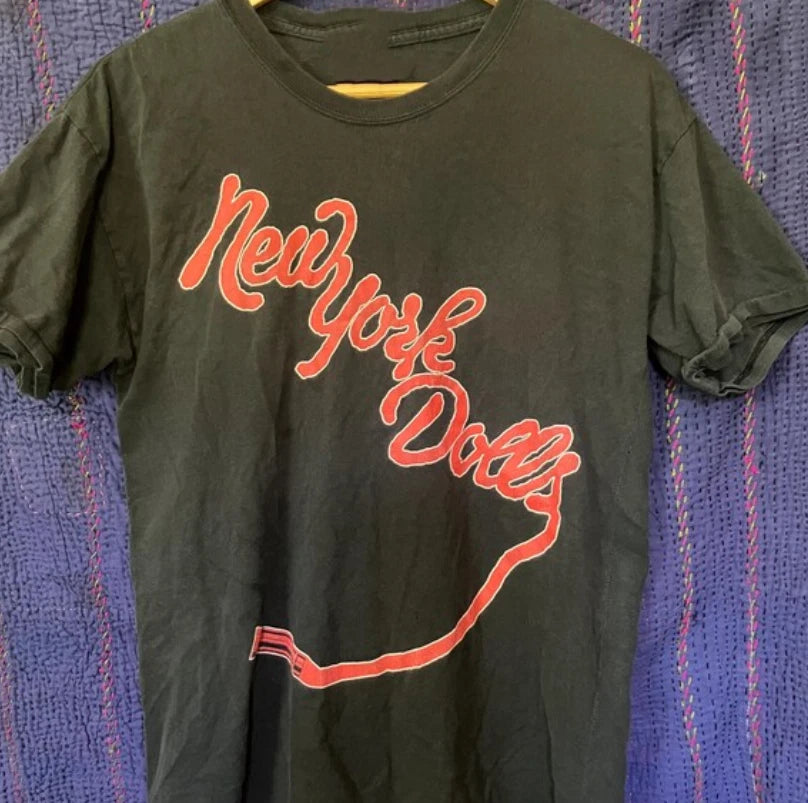 Vintage New York Dolls T-Shirt Black Glam Punk Band Graphic Tee Rare S-5XL