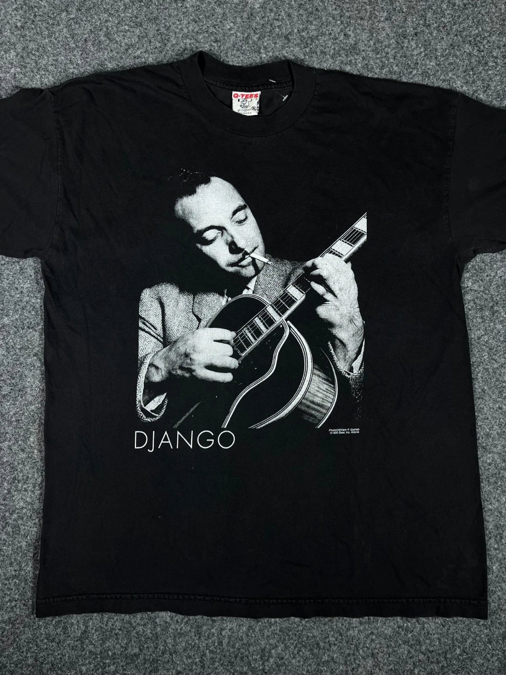 Vintage 1990 Django Reinhardt T Shirt Q-TEES Black Jazz Guitarist Promo Tee XL