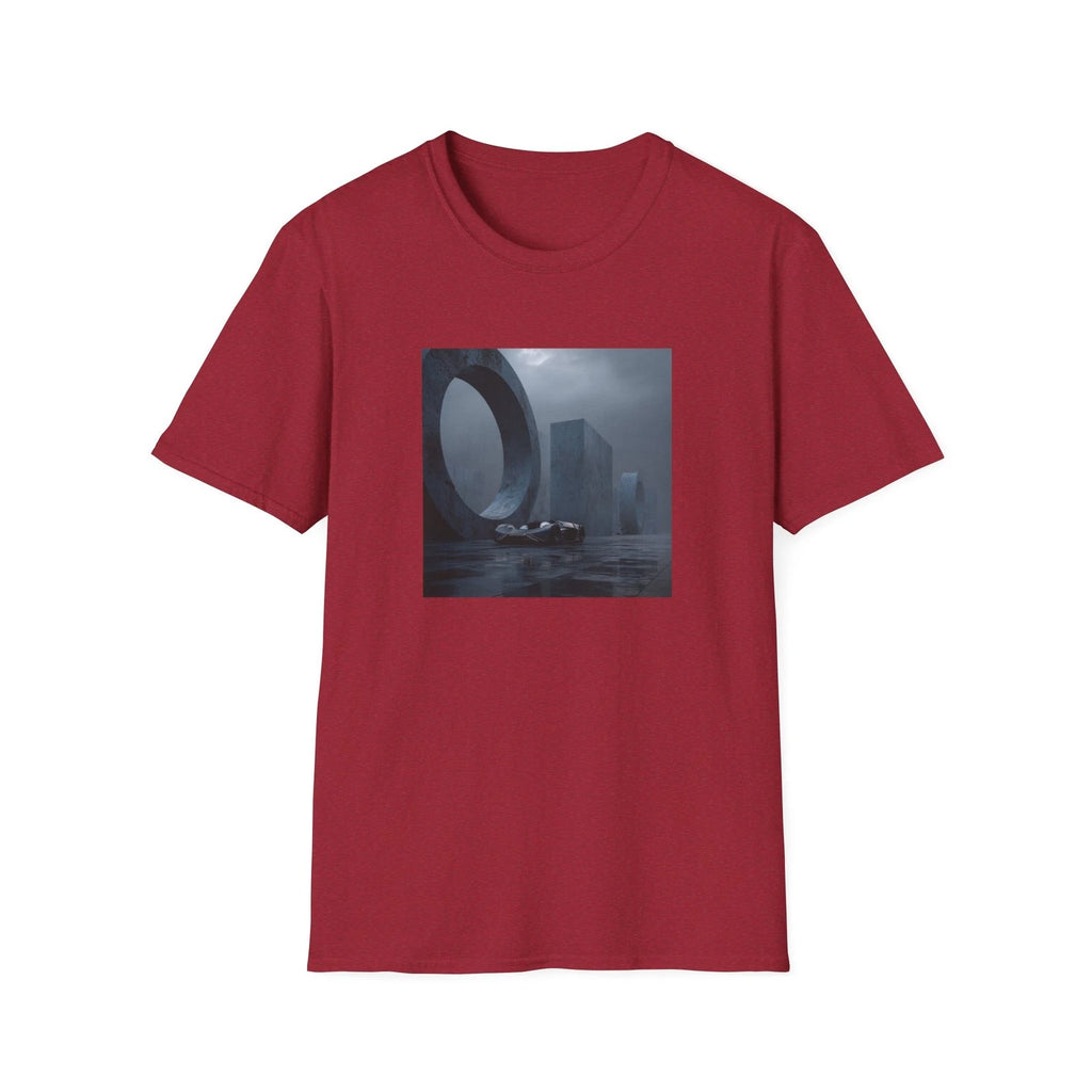 Foggy Monolith Skyline T Shirt | Futuristic Cityscape Graphic Tee | Unisex