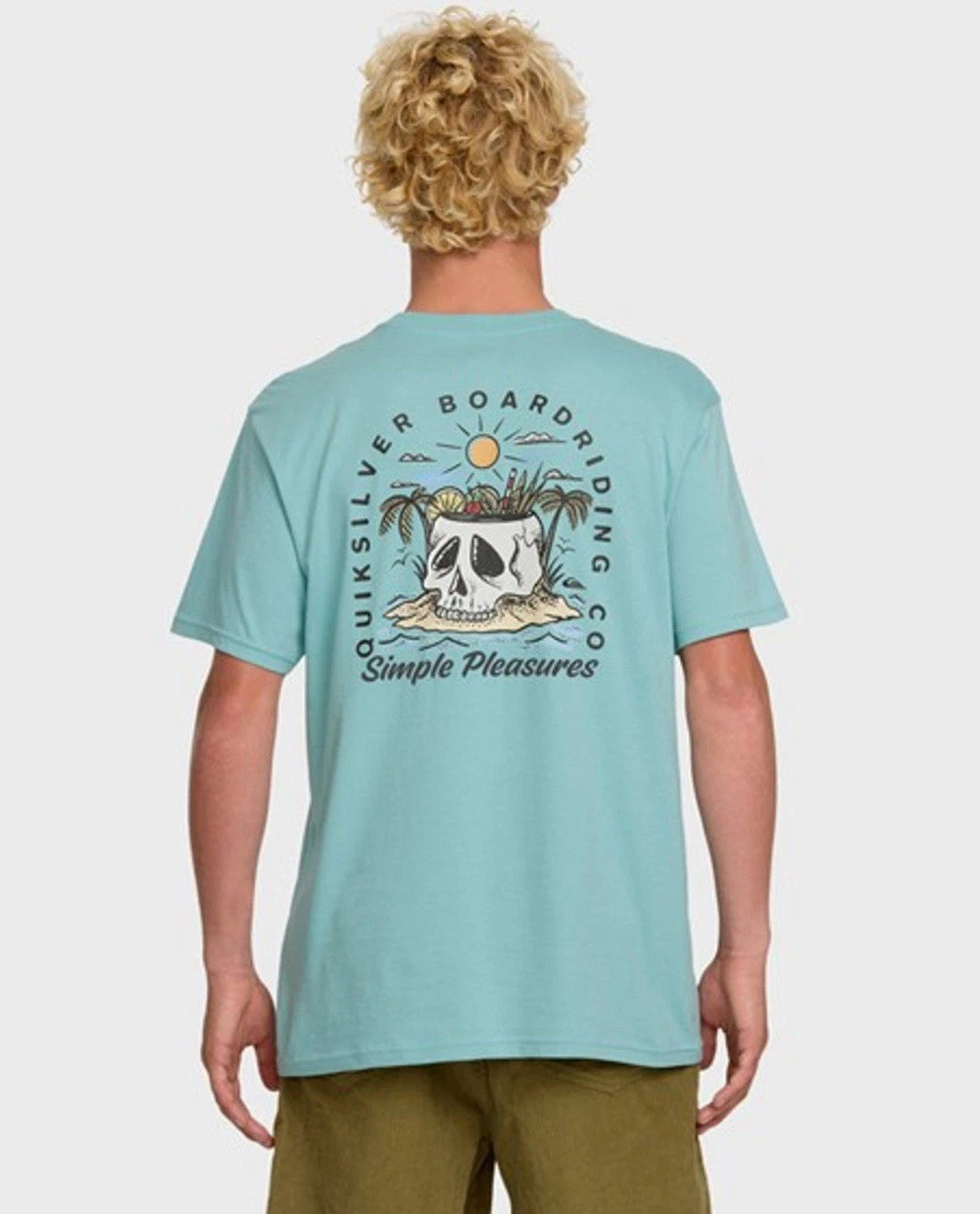 QUIKSILVER Simple Pleasures 100% Cotton Tee Shirt : Aqua Blue - S Small Men’s