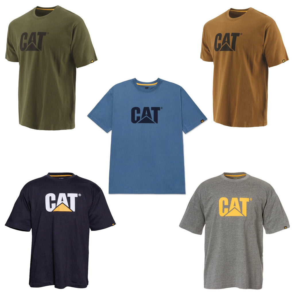 Mens CAT Work T-Shirt Caterpillar Trademark Logo Durable Short Sleeve Shirts