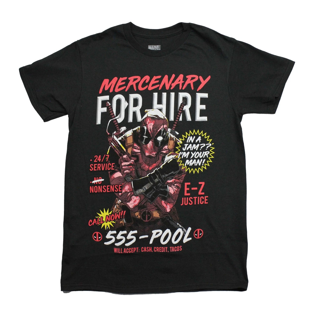 Deadpool New Adult T-Shirt - Ad Mercenary for Hire 555-POOL Image