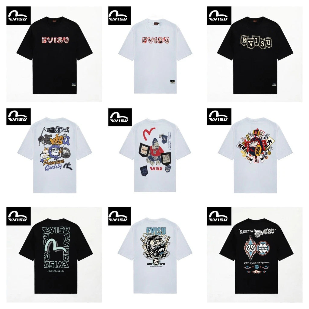 Men Short-Sleeved Printed Round-Neck Pullover T-Shirt Summer Women Cotton