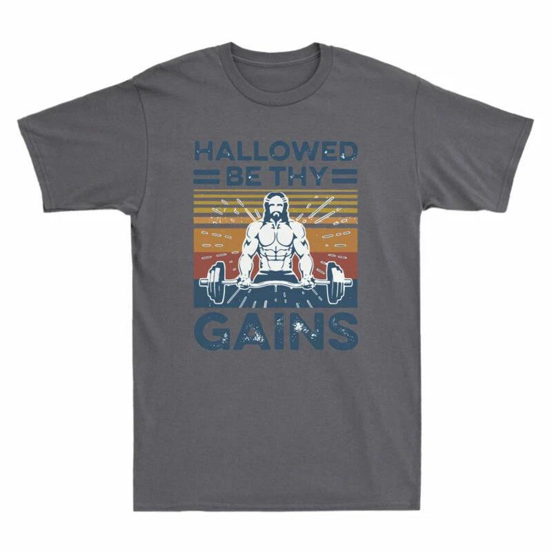 Workout Men's Thy Gift Retro & Be Fitness Gym Funny T-Shirt Jesus Hallowed Gains