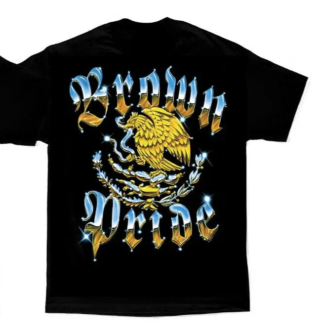 Aztlan T Tee Shirt Brown Pride Golden Eagle Lowrider