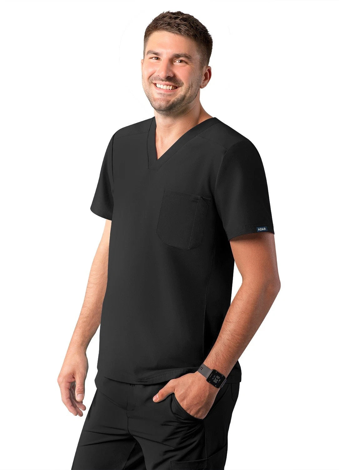 Adar Addition Scrubs For Men - Modern Multi Pocket V-Neck Scrub Top