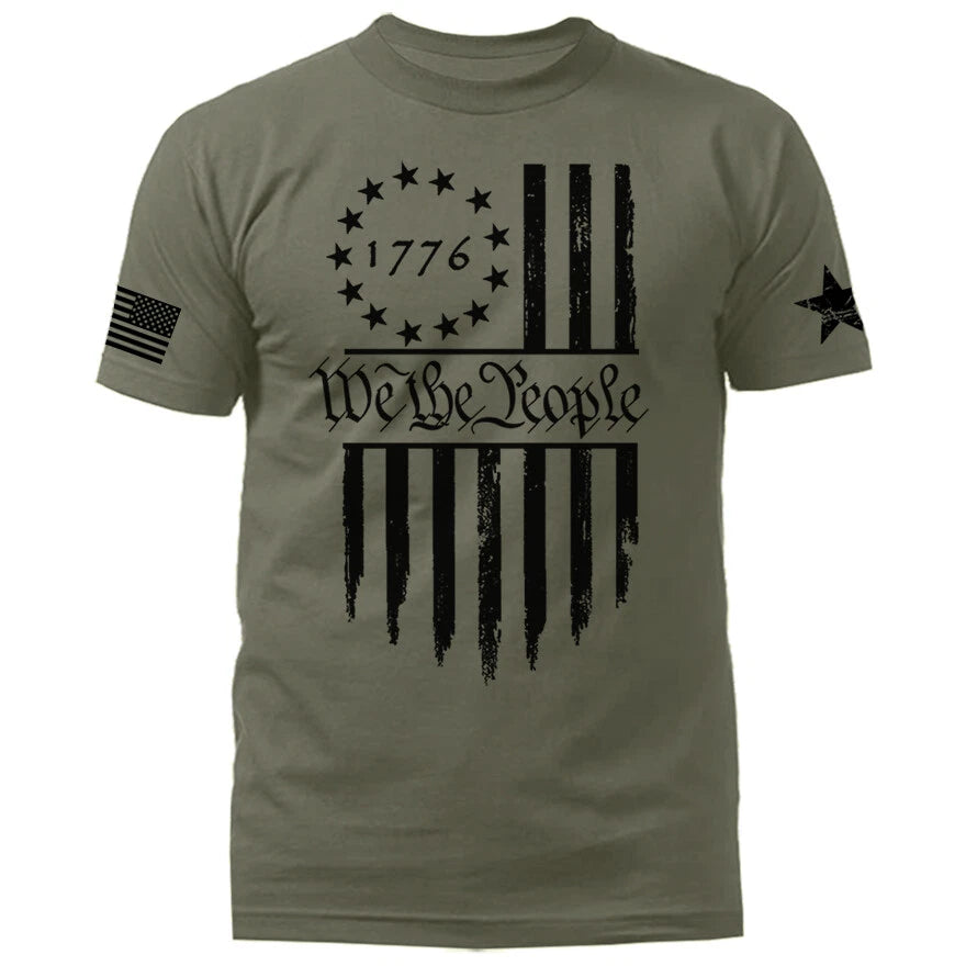We The People Large Vertical US Flag American Pride Patriotic Graphic T-shirt