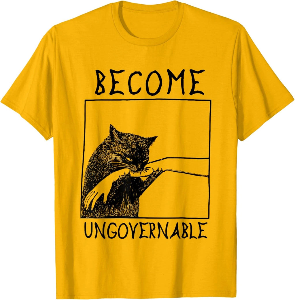 Become Ungovernable - Black Cat Biting Hand Funny Unisex T-Shirt