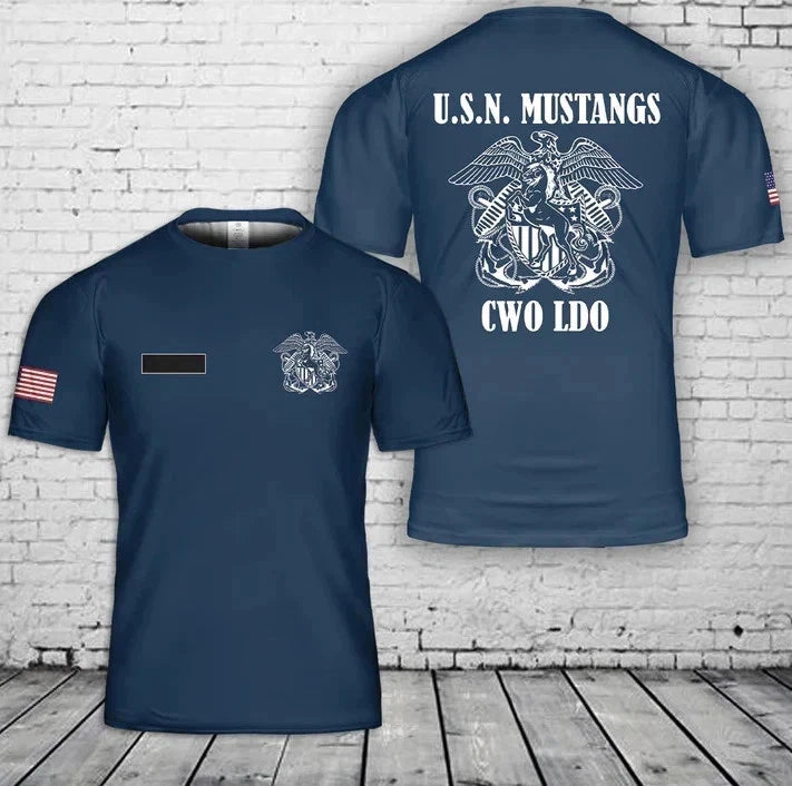 Custom Name US Navy Mustangs CWO LDO AOP 3D T-Shirt
