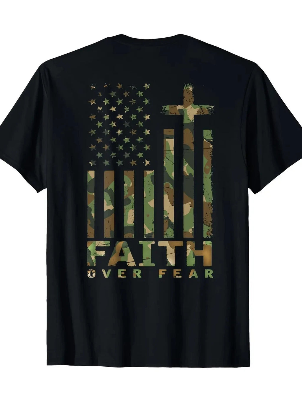 100% Cotton Men's Camo & American Flag T-Shirt | Short Sleeve, Crew Neck