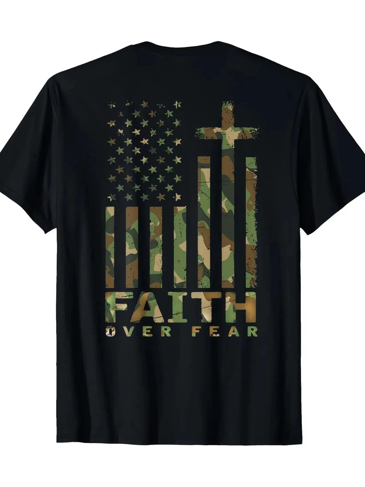 100% Cotton Men's Camo & American Flag T-Shirt | Short Sleeve, Crew Neck